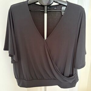 G by Giuliana Black Draped V-Neck Blouse